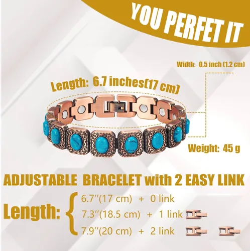 Vista 3 de MagVIVACE Pulsera de cobre para mujer y articulación, pulseras magnéticas turquesa con imanes, regalos de joyería para el día de la madre, Metal