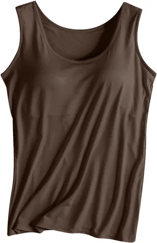 Vista 12 de Camiseta sin mangas con brasier integrado para mujer, sin mangas, correa ancha, ropa de dormir básica, para entrenamiento, yoga, camisola acolchada