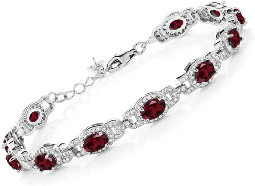 Vista 10 de Gem Stone King 7-14 Cttw Oval Gemstone Birthstone Tennis Bracelet For Women 925 Sterling Silver Oval 6X4MM 7 Inch With 1 Inch Extender Fine