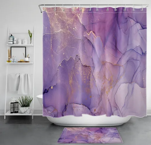 Vista 14 de LB Grey Marble Shower Curtain Decor, Modern Luxury Abstract Pink and Black Marble Textured Shower Curtain for Bathroom 60X72 inch Polyester Fabric