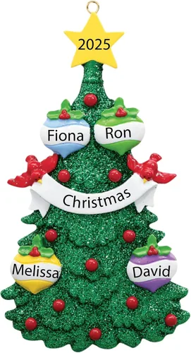 Vista 8 de Adornos de Navidad 2025, árbol genealógico personalizado, nombre y familia de 5 fechas, adorno de tres nietos o nietos, bola de Navidad, decoración
