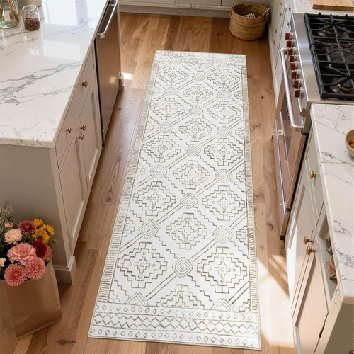 Vista 114 de jinchan - Tapete de pasillo marroquí de 2 x 6 pies con líneas, bohemio, lavable, para cocina, suave, geométrico, de lana sintética, antideslizante