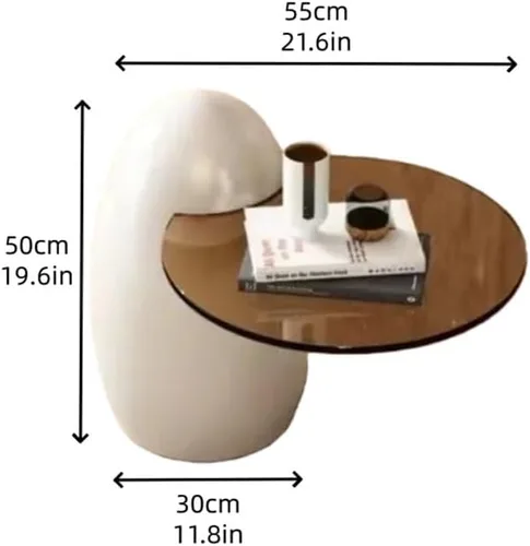 Vista 2 de Mesa auxiliar moderna de plástico PE, mesa auxiliar anidable con tapa de cristal, mesa auxiliar creativa en forma de huevo para sala de estar