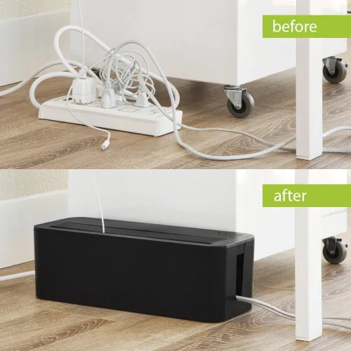 Vista 6 de UT Wire In-Box - Caja de gestión de cables extragrande para protector de sobretensiones en el escritorio, color negro