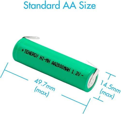 Vista 6 de Tenergy AA 1.2V NiMH 2000mAh Pilas AA recargables con parte superior plana con pestañas, paquete de 48