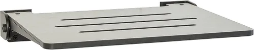 Vista 18 de Seachrome Asiento de ducha plegable Silhouette Slimline de 18 pulgadas, para montaje en pared, asiento rústico de teca con marco plateado