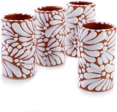 Vista 25 de Juego de 4 vasos de chupito Talavera auténticos mexicanos para tequila - Pintados a mano - 2 Oz (Corazón Azul)