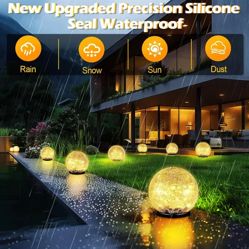 Vista 5 de Luces solares de bola de jardín impermeables para exteriores, 30 luces LED de vidrio agrietado, luces de suelo para camino, patio, césped