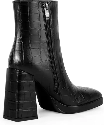 Vista 3 de ANN CREEK Botines de tacón grueso para mujer, con cremallera lateral, punta cuadrada, tacón alto, botas casuales