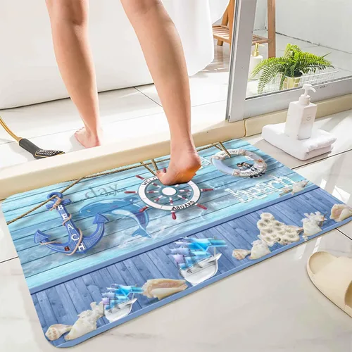 Vista 31 de LYFANS Alfombras de baño de espuma de esponja absorbente suave para baño y cocina (23.5 x 59 pulgadas), tapete de franela antideslizante brillante