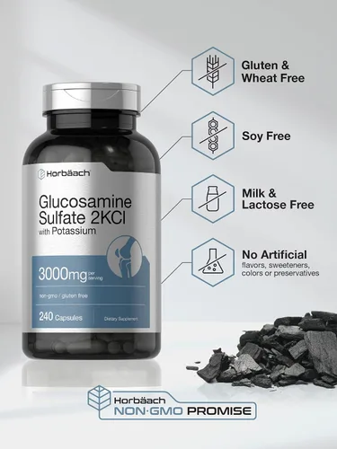 Vista 4 de Horbäach Sulfato de Glucosamina 2KCI con Potasio 3000mg 240 Cápsulas Suplemento sin OMG y sin gluten