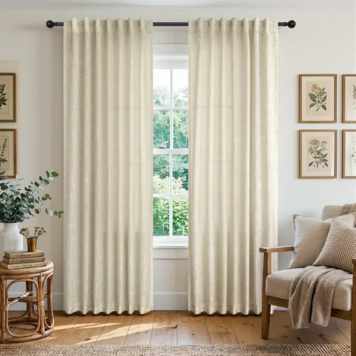 Vista 56 de Cortinas rosa intenso para sala de estar de 84 pulgadas de largo, juego de 2 paneles con pestaña trasera y bolsillo, cortinas de lino Berry