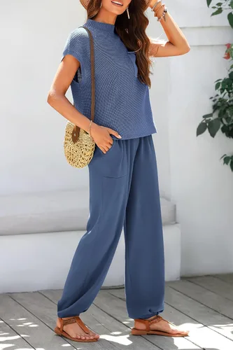 Vista 9 de PRETTYGARDEN Conjunto de dos piezas para mujer, suéter de punto y pantalones de cintura alta a juego