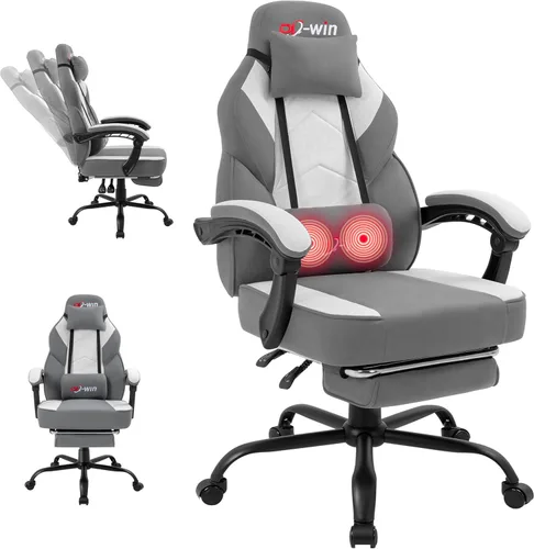 Vista 15 de Silla de juegos para adultos con reposapiés y soporte lumbar de masaje, silla ergonómica de respaldo alto, sillas giratorias ajustables