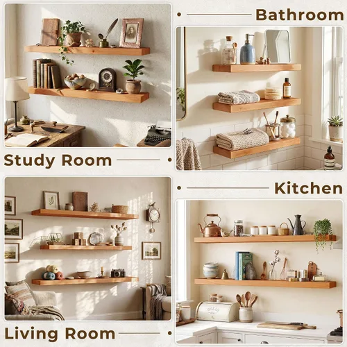 Vista 6 de Estantes flotantes de 20 pulgadas para pared, estante flotante de madera maciza de alta gama con soporte invisible resistente, estantes de pared