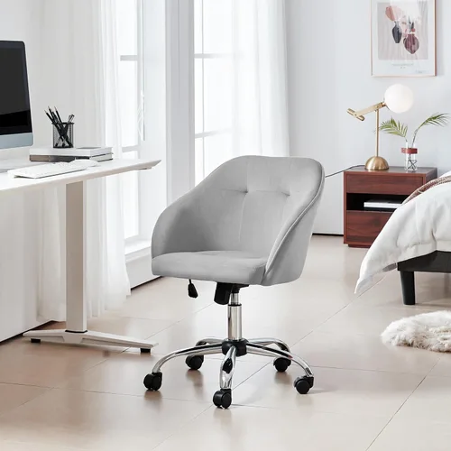 Vista 9 de Yaheetech Silla de tocador de terciopelo con ruedas, asiento de maquillaje