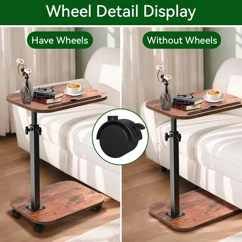 Vista 4 de XNSDXV Mesa de sofá para sofá, bandeja de TV giratoria de 360° para espacios pequeños, mesas auxiliares de altura ajustable para comer, mesa