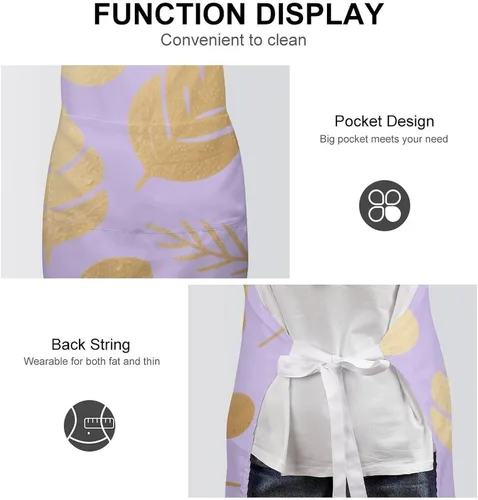 Vista 6 de MUSM Apron for Adults - 27.6 X 31.5 Inch, Heavy-Duty Polyester Aprons with Two Large Pockets, Waterproof Leaf Print Pattern Kitchen Apron for