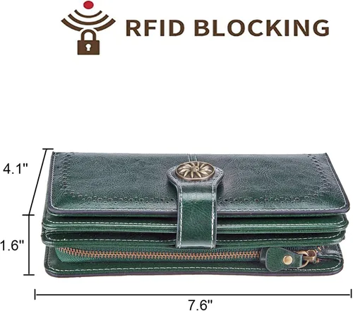 Vista 3 de Travelambo Cartera de mujer con bloqueo RFID para tarjetas de crédito, cartera de cuero de gran capacidad