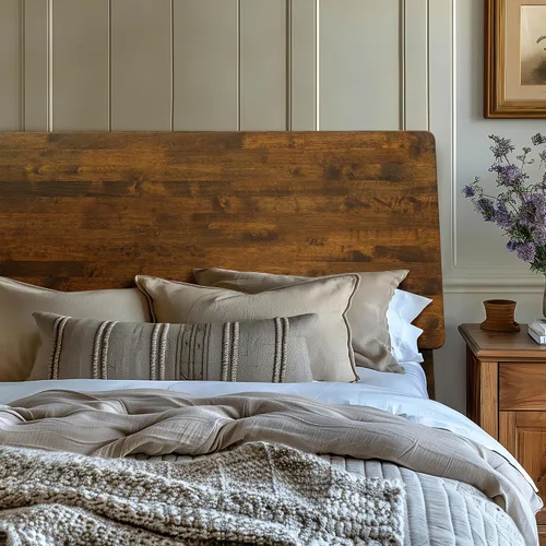 Vista 4 de Acacia Serenity - Base de cama con cabecero de madera maciza, base de cama Queen, cabecera alta de madera compatible con todo tipo de colchones,