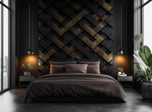 Vista 3 de AMUGISH Mural de pared 3D geométrico – Papel pintado con patrón trenzado lujoso en negro y oro, textura metálica moderna – Se pela y se pega