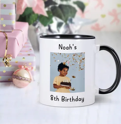 Vista 5 de Taza personalizada con foto de 11 onzas en ambos lados, taza personalizada con logotipo fotográfico, texto, regalos personalizados para Navidad