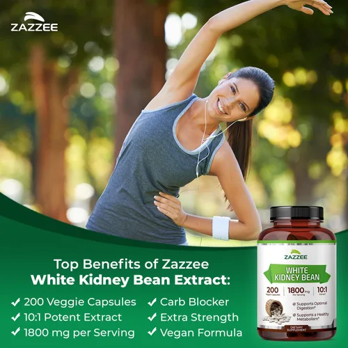 Vista 3 de Zazzee Extracto de frijol blanco 10:1, 1800 mg por porción, 200 cápsulas veganas, suministro para más de 2 meses, Phaseolus vulgaris, soporte
