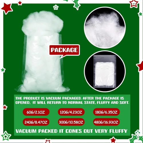 Vista 3 de Riakrum Decoración de Nieve Falsa con Relleno de Fibra Esponjosa Artificial Blanca para Cubrir Árboles y Decoraciones de Hogar y Fiestas (180 G)