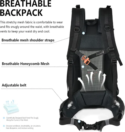 Vista 6 de Mochila de senderismo con marco interno de 55L para mujeres y hombres Negro
