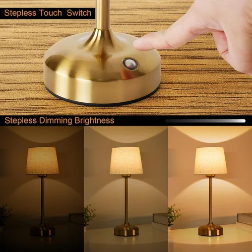 Vista 4 de YAYZA! Lámpara de mesa inalámbrica de altura ajustable, pantalla de tela, 7500 mAh, recargable, LED, inalámbrico, táctil, luz nocturna, atenuación