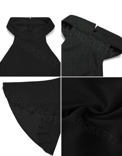 Vista 5 de MEROKEETY Vestido largo de cóctel con cuello halter para mujer, elegante, ajustado, sirena para fiesta de noche