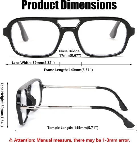 Vista 7 de FEISEDY Gafas de lectura retro cuadradas con bloqueo de luz azul para mujeres y hombres de los años 70, anteojos planos de aviador antifatiga