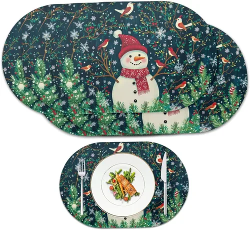 Vista 9 de Autumn Placemats Set of 2 Waterproof Wipeable 12X18 Inch Faux Leather Non Slip Heat Resistant Mats for Thanksgiving Dinner Outdoor Decor