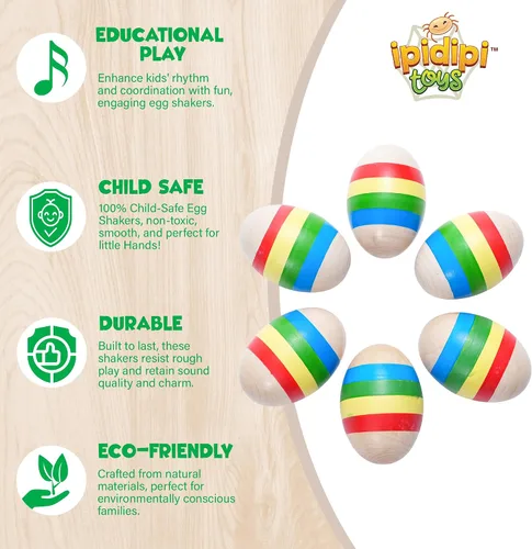 Vista 2 de IPIDIPI TOYS Maracas para huevos de Pascua para niños, paquete de 6 instrumentos musicales de madera para niños, juguete de sonido Montessori