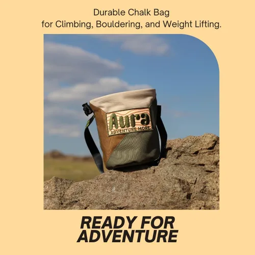 Vista 3 de Aura - Bolsa de tiza para escalada en roca, bolsa de tiza Bouldering con forro polar, cierre de cordón y soporte para cepillo, cinturón ajustable