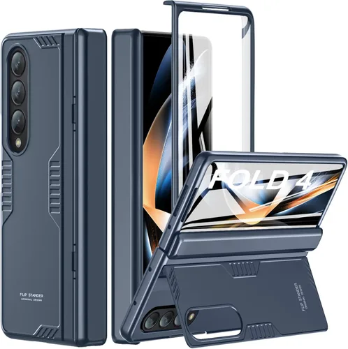 Vista 13 de Funda para Samsung Z Fold 4: [Soporte oculto] [carga inalámbrica], carcasa delgada de protección de bisagra de cuerpo completo, protector de Negro