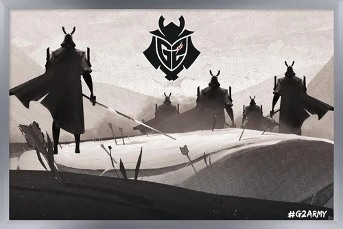 Vista 11 de Trends International G2 Esports - Póster de pared Samurai, 22.4 pulgadas de largo x 14.7 W, versión enmarcada en madera de granero Versión enmarcada