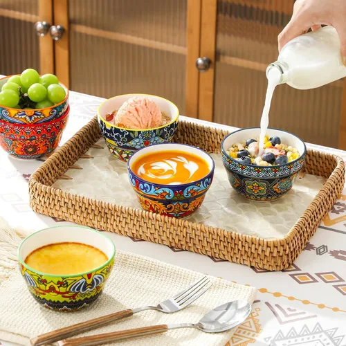Vista 7 de vancasso Tazas de caldo de 8 onzas, cuencos pequeños bohemios, cuencos de postre para sopa, chile, helado, salsa de inmersión, tazas de café, aptos