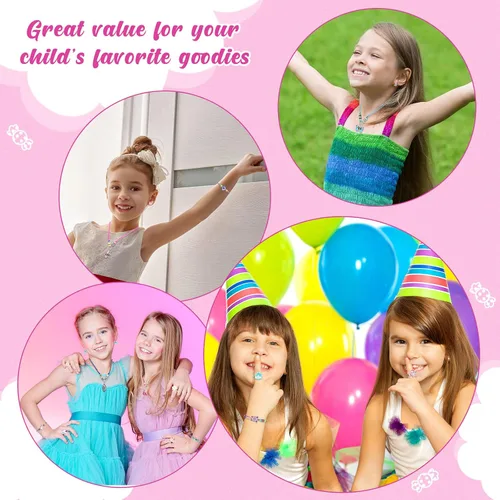 Vista 3 de Juego de 70 piezas de joyería para niños, pulseras ajustables de la amistad de sirena, unicornio, collares, anillos, aretes, colgante tejido