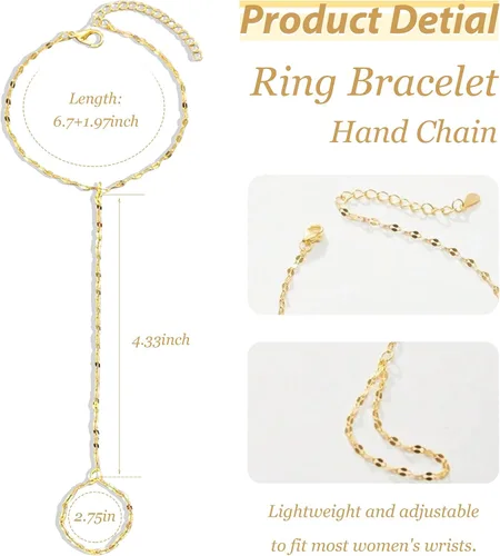 Vista 6 de Long tiantian Hand Chain Bracelet Gold Bracelets for Women Link Chain Bracelets Trendy Finger Ring Slave Bracelet Jewelry Gifts