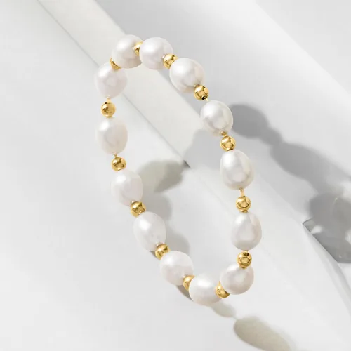 Vista 3 de Ross-Simons 8-9mm Cultured Pearl and 14kt Yellow Gold Bead Stretch Bracelet