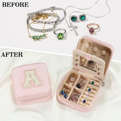 Vista 3 de Joyero de viaje para niñas y mujeres Estuche de joyería personalizado Regalos para hija de mamá papá, regalos para niñas adolescentes, caja