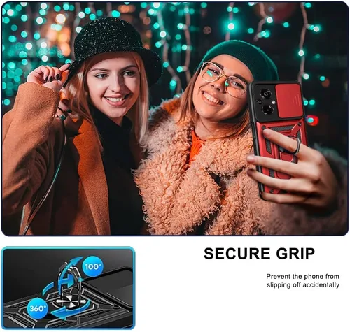 Vista 2 de Ysnzaq Funda resistente a prueba de golpes de grado militar para Xiaomi Poco M5 6.58 ", protección de lente de ventana deslizante con soporte
