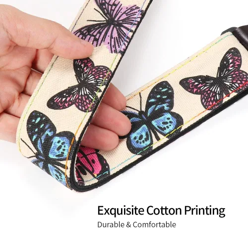 Vista 4 de Ukulele Strap No Drill, Adjustable Double J Hook Clip on Uke Shoulder Strap, Hawaiian Butterfly Printing Hands Free Ukelele Strap, Easy to Use and