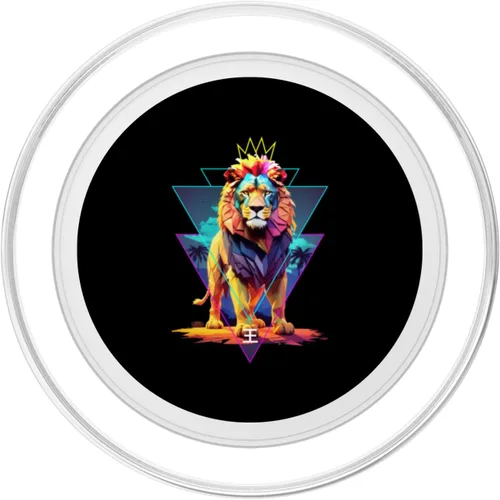 Vista 2 de African Lion Vaporwave African Pride King of Jungle PopSockets MagSafe PopGrip for iPhone