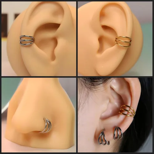 Vista 7 de Triple Nose Ring Hoop Conch Piercing Jewelry Helix Cartilage Earring