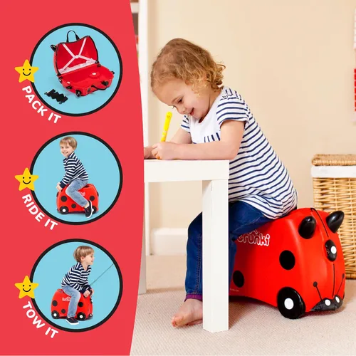 Vista 3 de Trunki Original Maleta para Niños con Ruedas para Montar y Equipaje de Mano Harley (rojo)