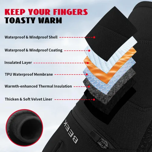 Vista 2 de BEEK Guantes de invierno impermeables, guantes cálidos para pantalla táctil, guantes antideslizantes para clima frío para hombres y mujeres, guantes