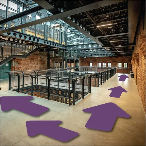 Vista 8 de Paquete de 6 calcomanías de flechas de vinilo duraderas con esquinas redondeadas para suelos, paredes, caminos sensoriales y superficies más lisas