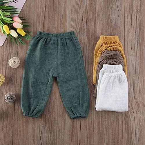 Vista 5 de Pantalones deportivos de algodón y lino para bebé, pantalones largos básicos elásticos, pantalones largos con harén, ropa de otoño